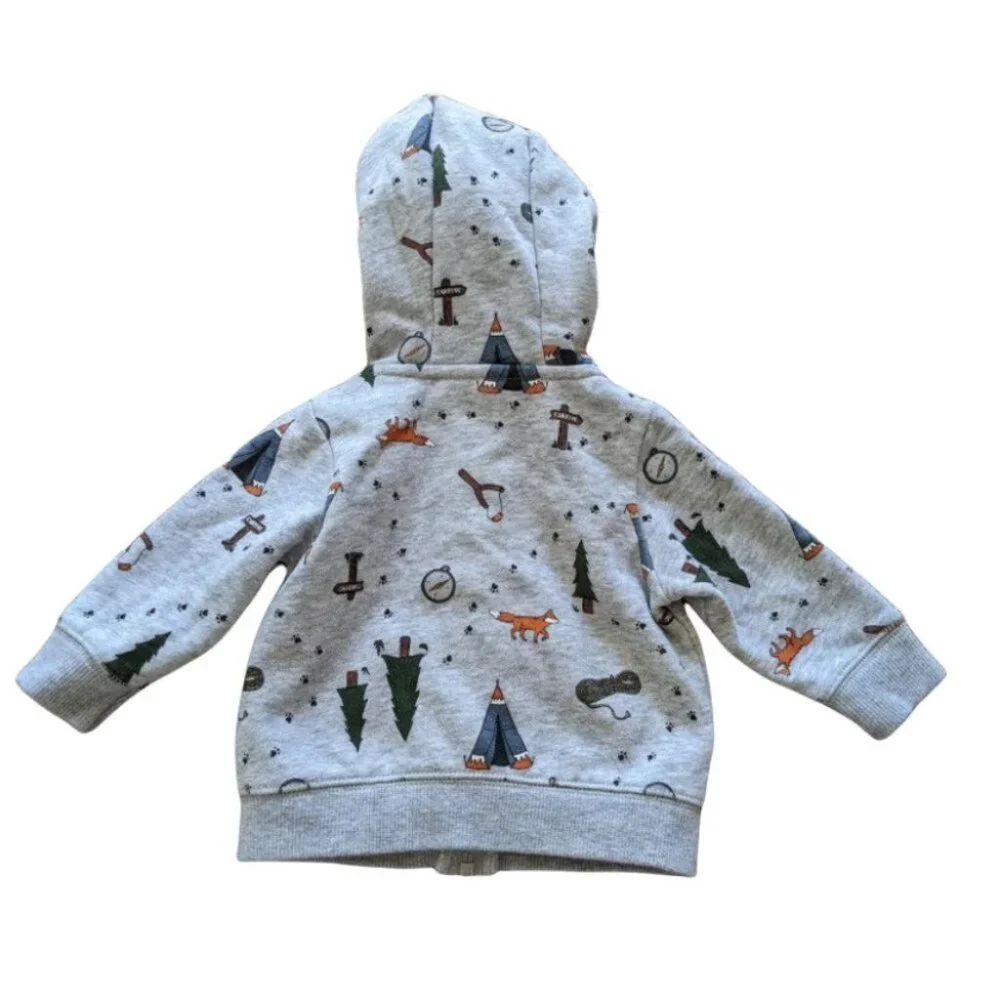 CARTER'S Kid's Hoody Zipper Gray Adventure Theme Size 3M Excellent Condi…